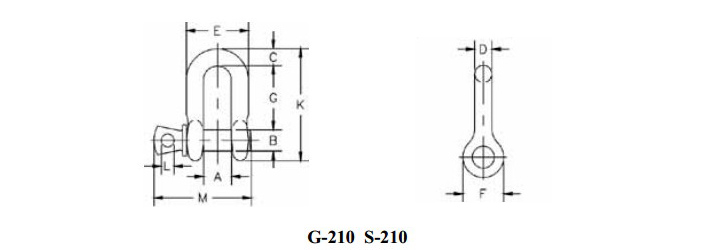 美國(guó)Crosby D型卸扣G-210結(jié)構(gòu)尺寸圖