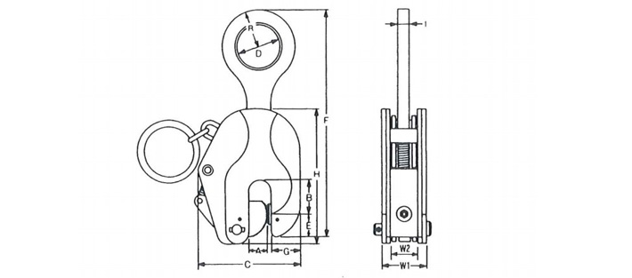 鷹牌SL型立吊夾鉗結構尺寸圖片