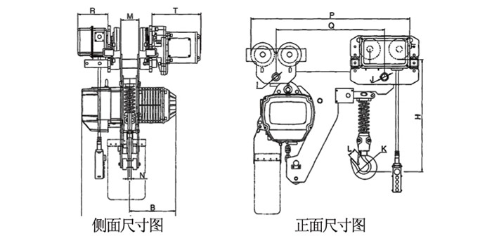 3噸超低環(huán)鏈電動(dòng)葫蘆結(jié)構(gòu)尺寸圖片