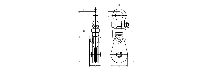 YOKE 8-501卸扣型滑車(chē)結(jié)構(gòu)尺寸圖片