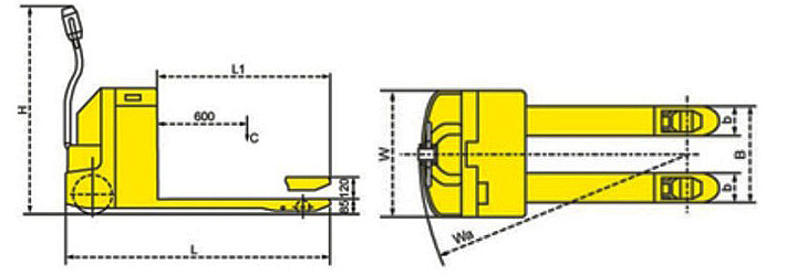 全電動托盤液壓搬運(yùn)車尺寸結(jié)構(gòu)圖