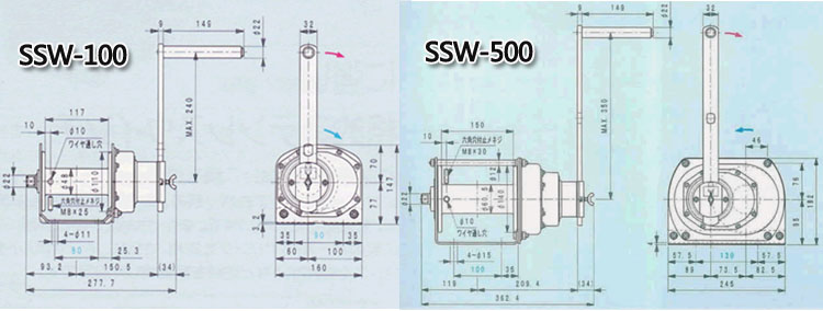 FUJI SSW型不銹鋼手搖絞盤尺寸圖