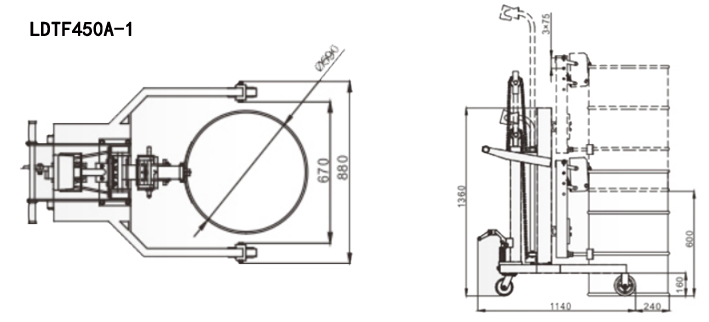 LDTF450A-1液壓稱(chēng)重油桶搬運(yùn)車(chē)尺寸圖